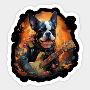 Boston Terrier Playing Guitar Sticker